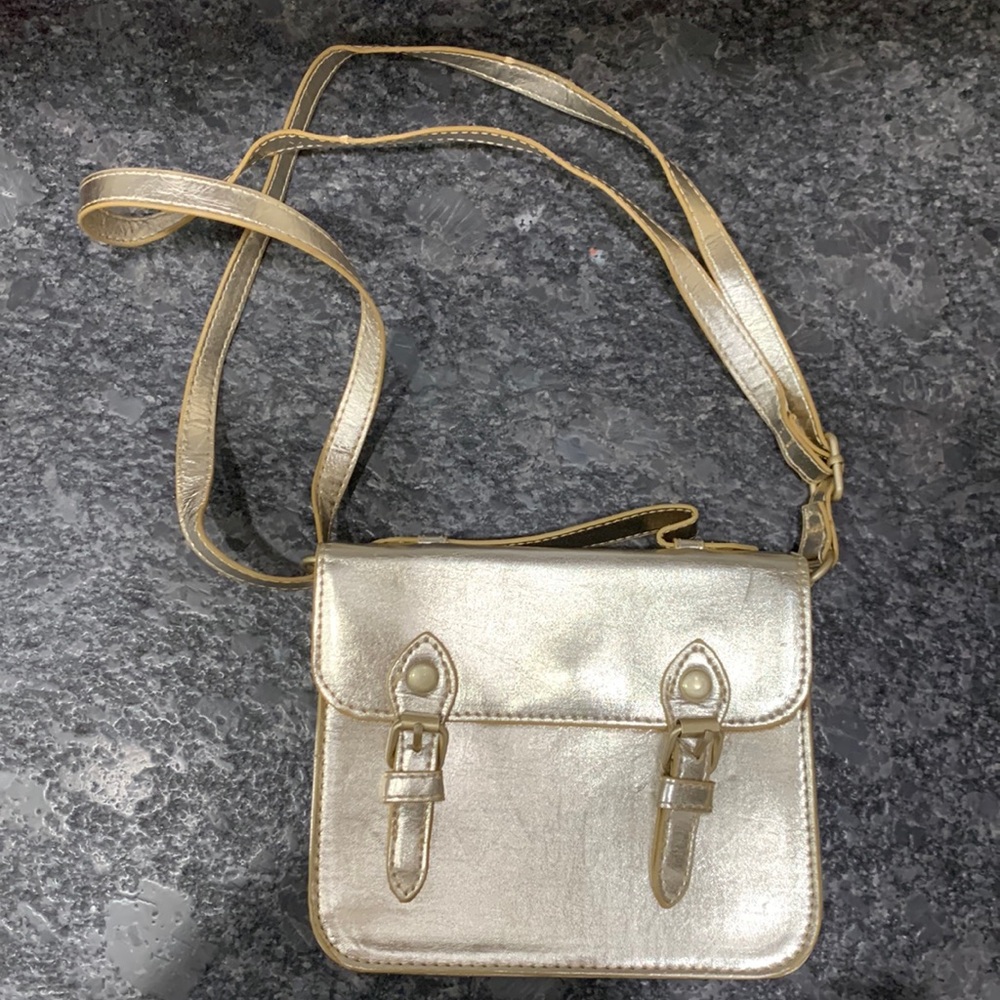 Kids metallic gold messenger purse